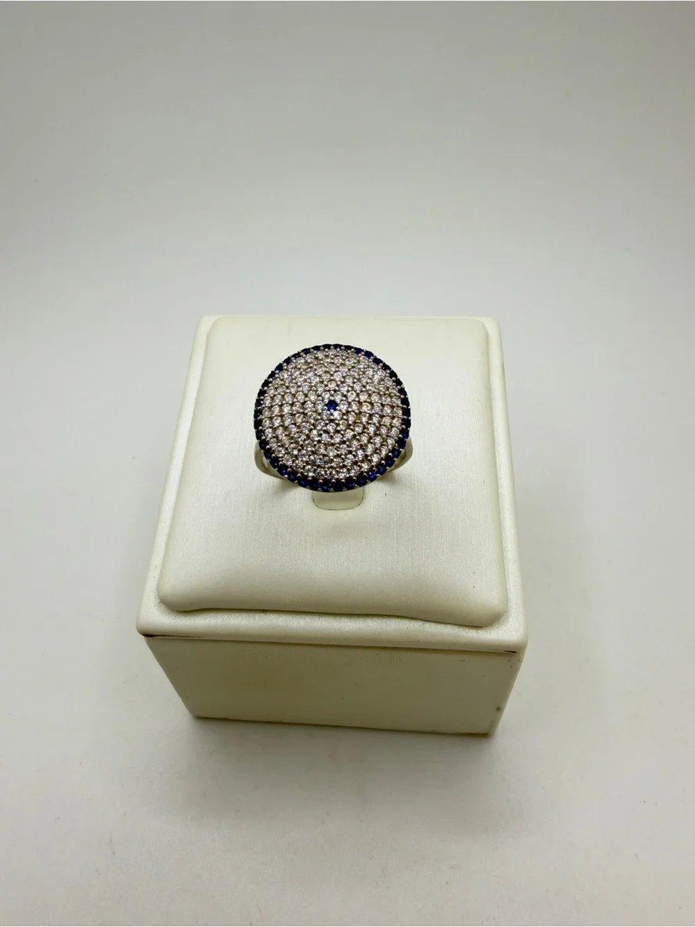 Lab created sapphire and cubic zirconia‎ statement ring in sterling silver!